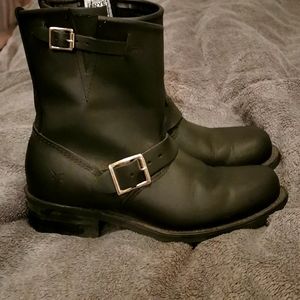 Frye Black Oiled Low Engineer Boots, like new!